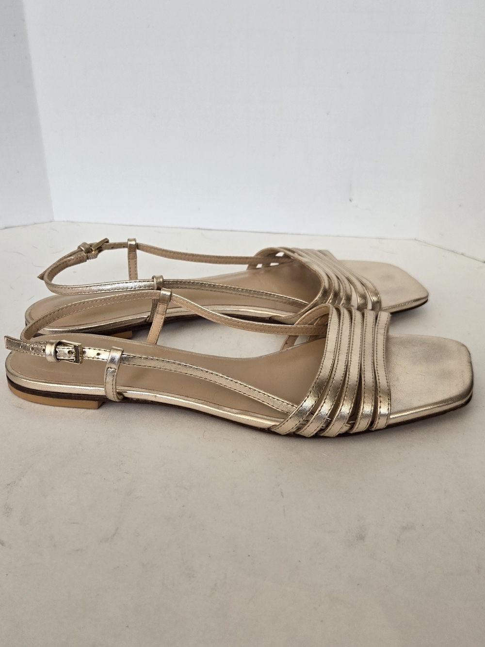 Reformation Metallic Gold Multi-Strap Square-Toe Slingback Sandals - Picture 4 of 9
